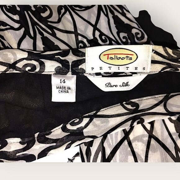 Talbots Skirt Womens Sz 14 Petite Silk Blk White Layers Streamers Chiffon Vtg 90 - Picture 6 of 12